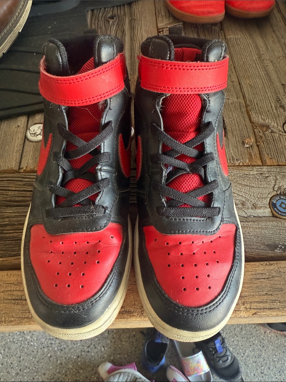 Nike Kids Red and Black High-Top Sneakers